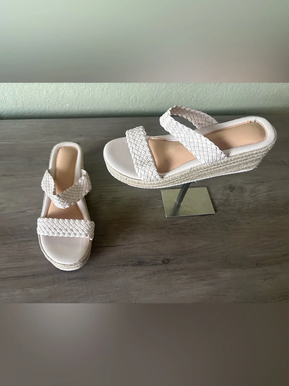 NWOT White Braided Espadrille Wedge Slide Sandals US 10